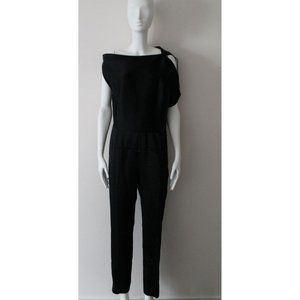 Roland Mouret One-Shoulder Draped Satin Crepe Jumpsuit Size US10 / IT46 Black